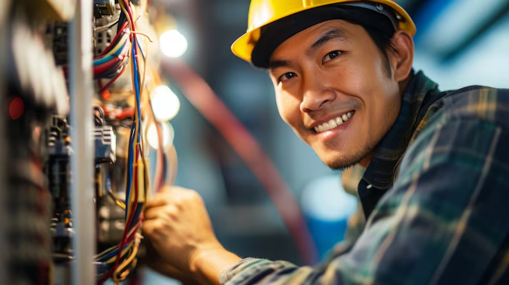 Kỹ thuật viên bảo trì điện tại nhà máy Hy Lạp 2025